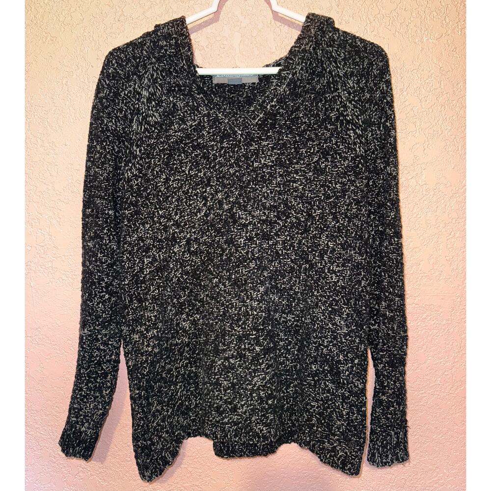 Eddie Bauer Lounge Sweater - Women's Small - V Neck Hooded Pullover - Black Grey